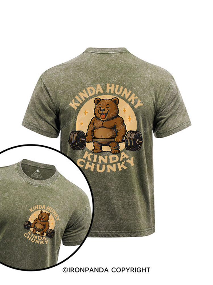 Kinda Chunky Kinda Hunky Bodybuilding Printed Washed Gym Shirt