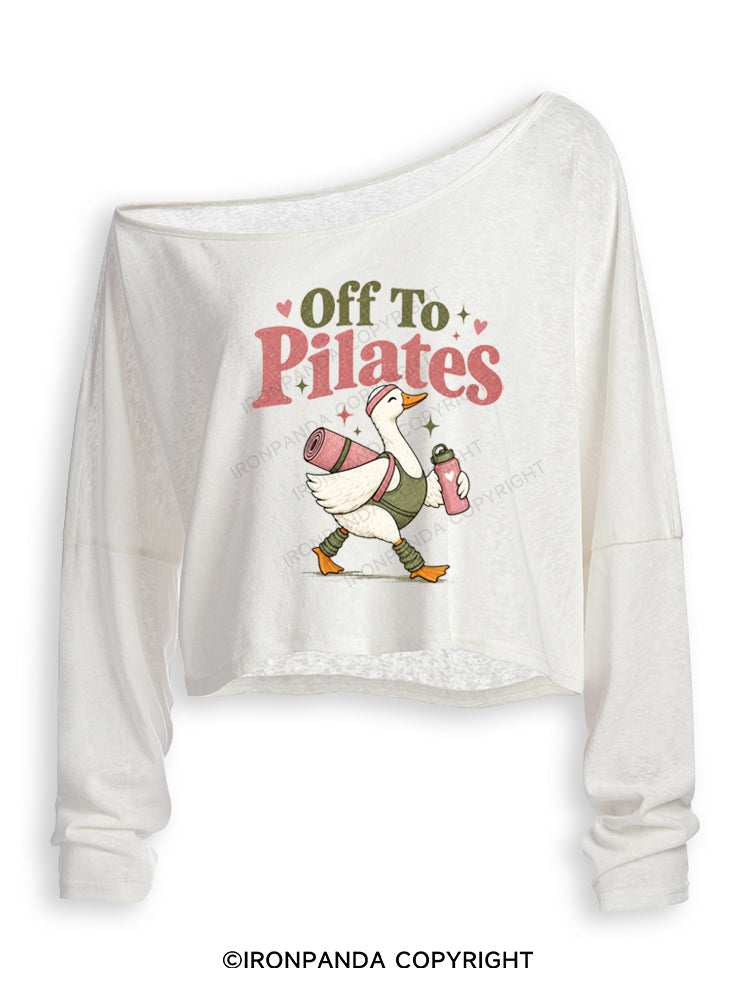 OFF TO PILATES GOOSE Off Shoulder Long Sleeve Crop Top