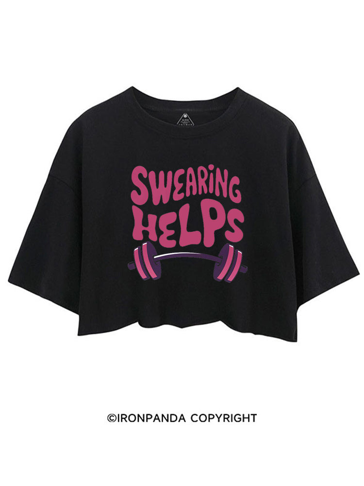 SWEARING HELPS FUNNY GYM CROP TOPS
