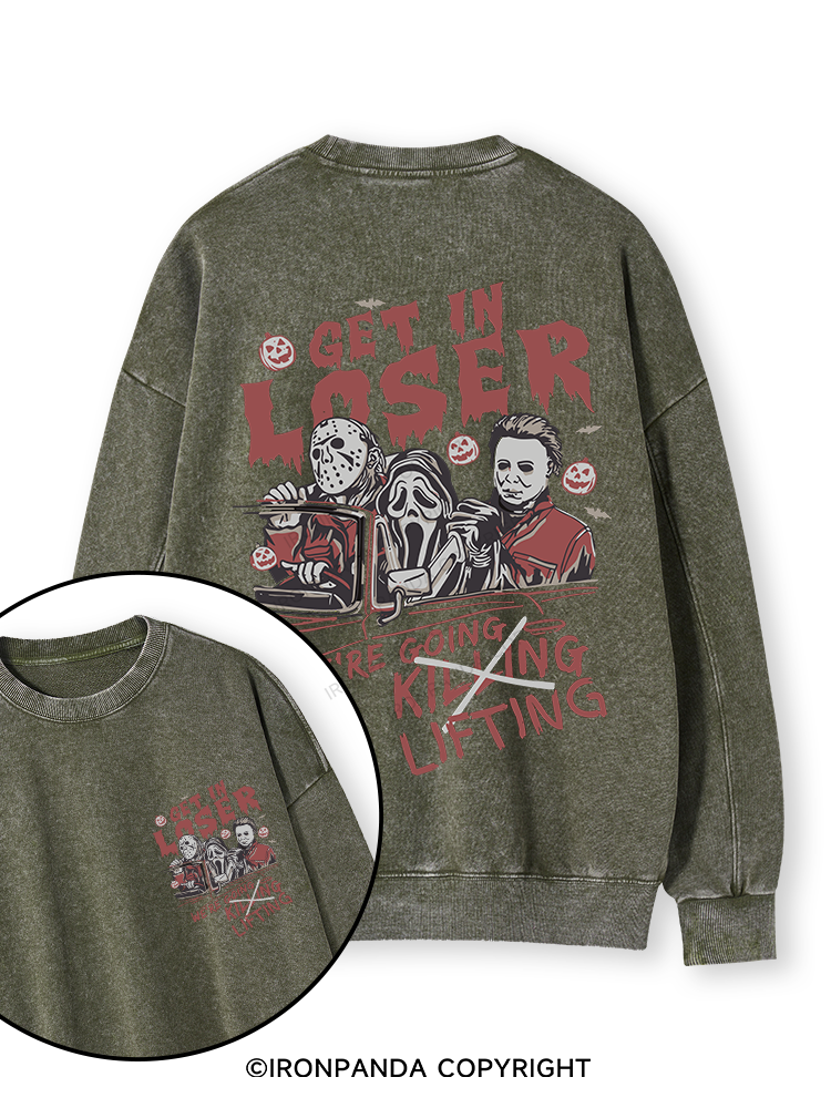 We’re Going Lifting Double-Sided Printed Washed Sweatshirt