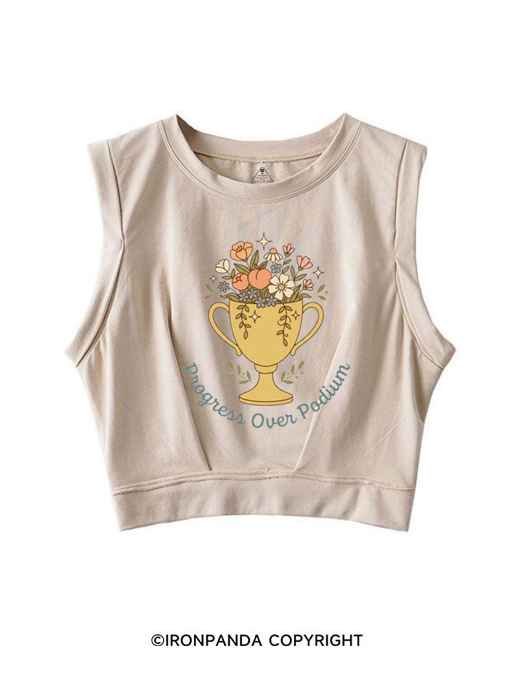 PROGRESS OVER PODIUM SLEEVELESS CROP TOPS