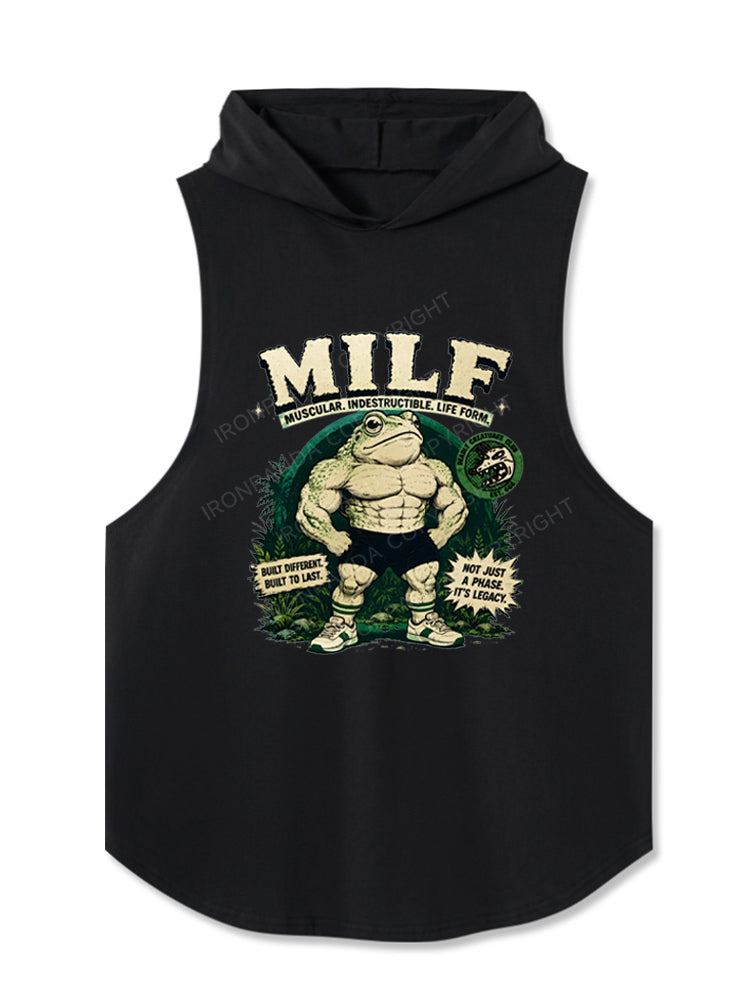 MILF Muscular Indestructible Life Form Funny Frog Hooded Tank