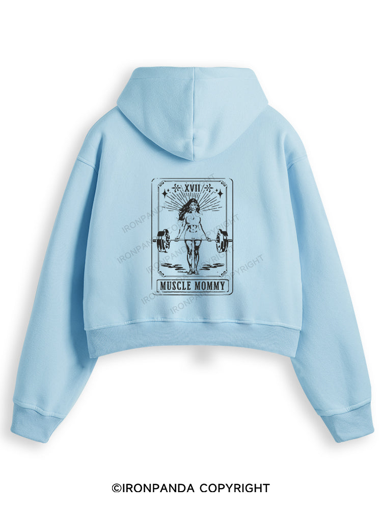 TAROT CARD MUSCLE MOMMY Fleece Crop Zip Up Hoodie