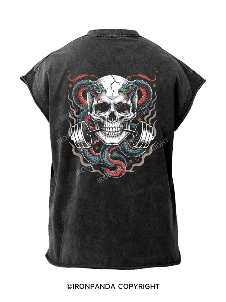 Barbell Skull Back Printed Cut Off Tank