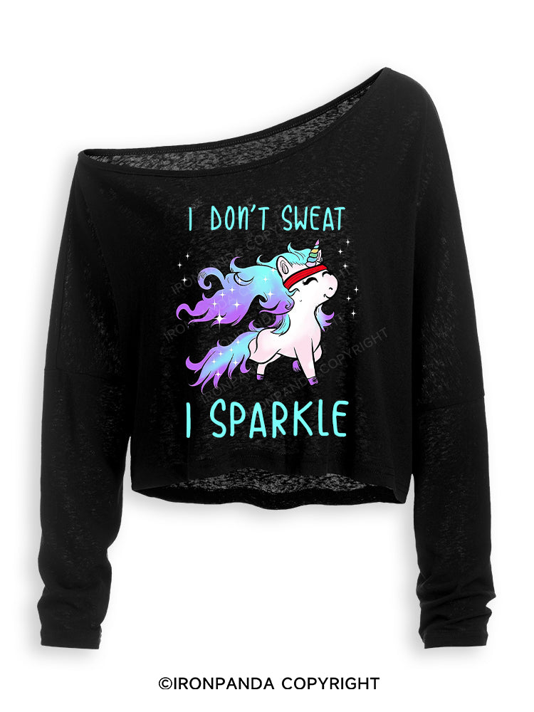 I DON'T SWEAT I SPARKLE Off Shoulder Long Sleeve Crop Top