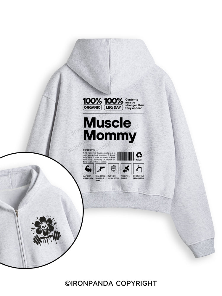 Muscle Mom Letters Fleece Crop Zip Up Hoodie