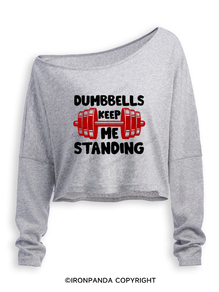 DUMBBELLS KEEP ME STANDING Off Shoulder Long Sleeve Crop Top