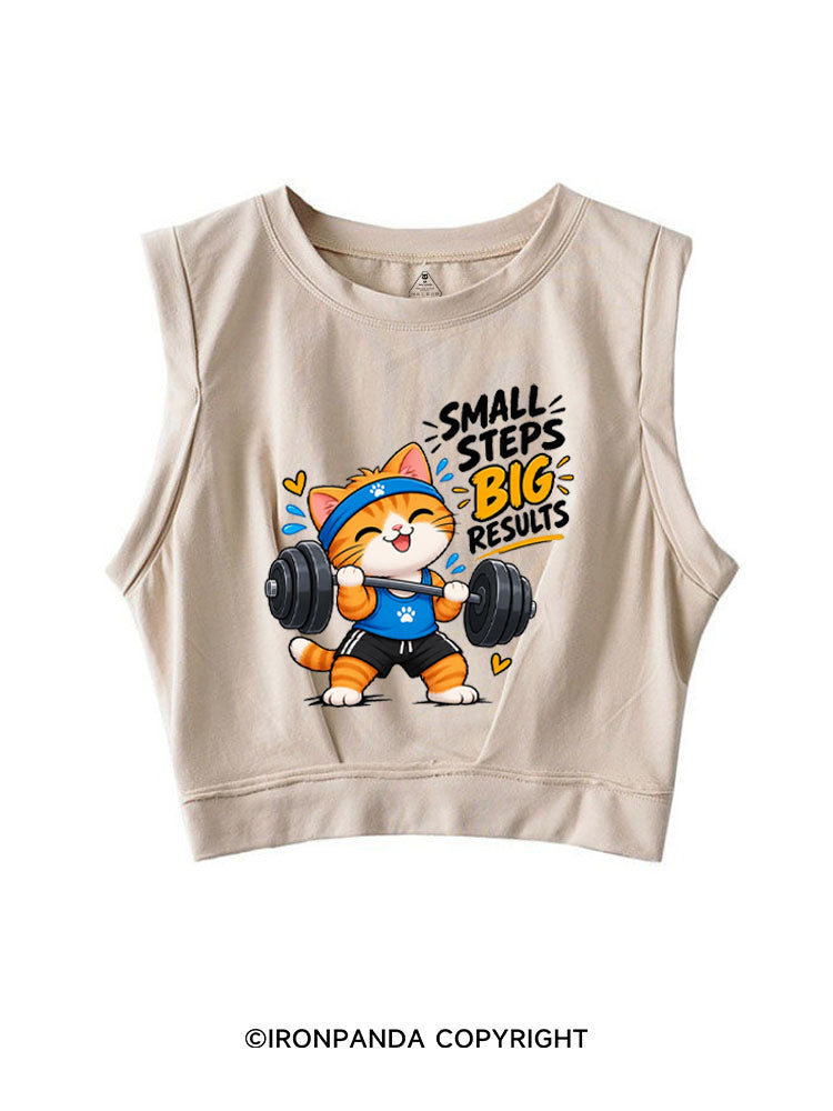 Small Steps Big Results Cute Cat Motivation SLEEVELESS CROP TOPS