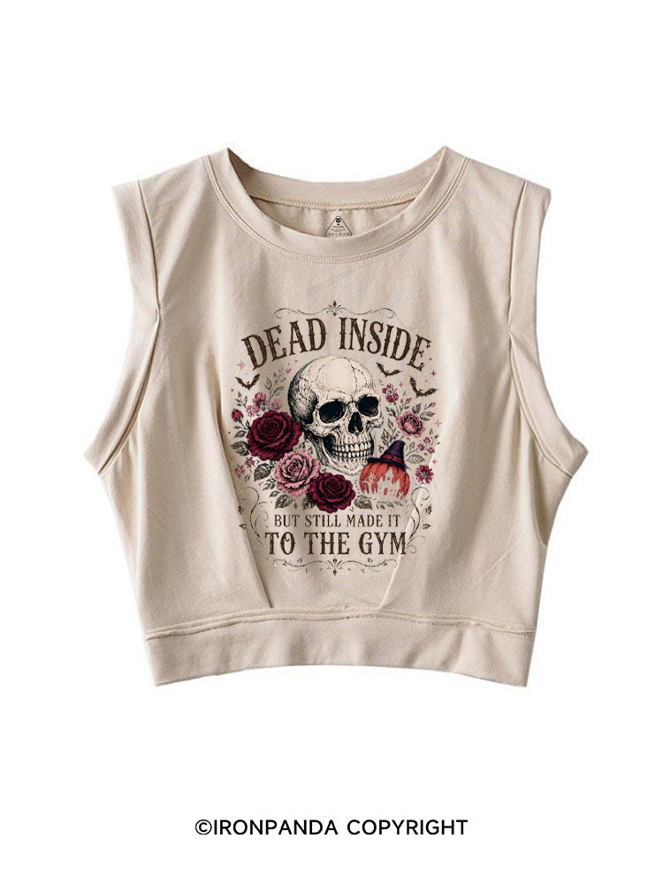 Dead Inside But Still Made It to the Gym Halloween Skeleton SLEEVELESS CROP TOPS