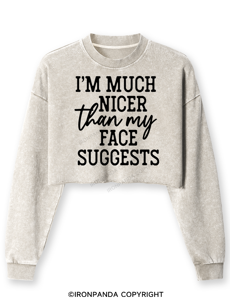 I'm Nicer Than My Face Washed Long-Sleeve Crop Top