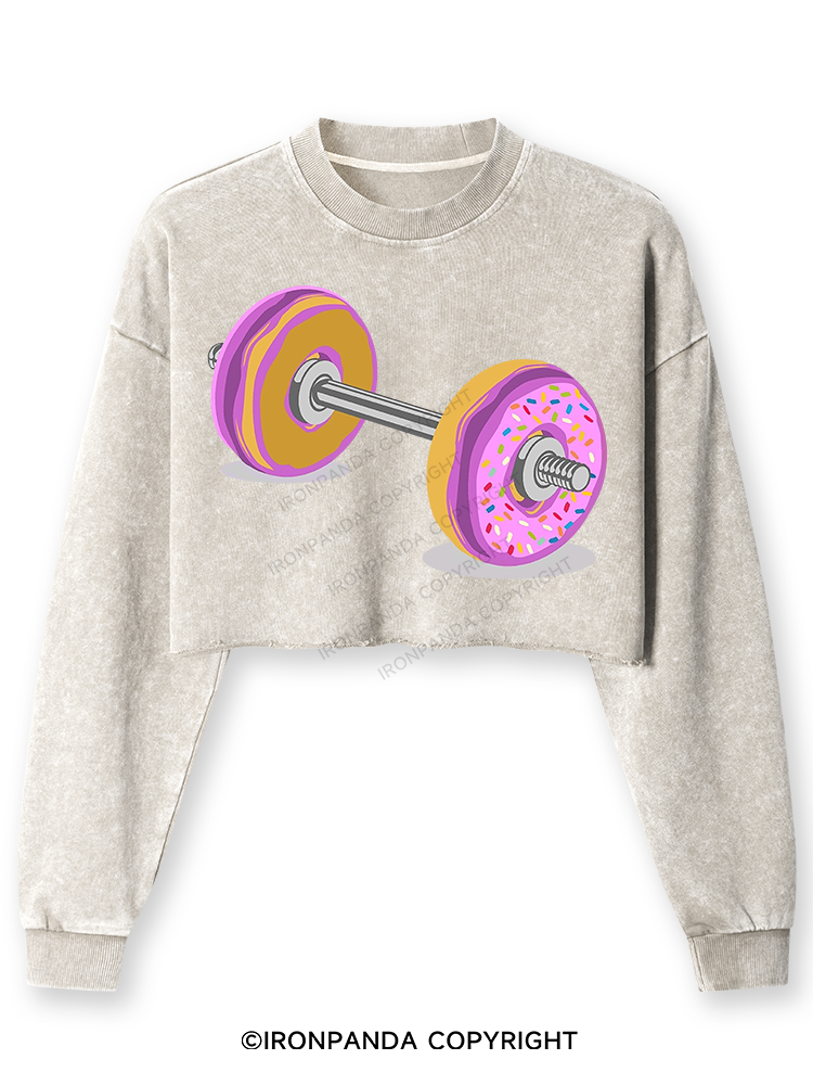 DONUT BARBELL Washed Long-Sleeve Crop Top