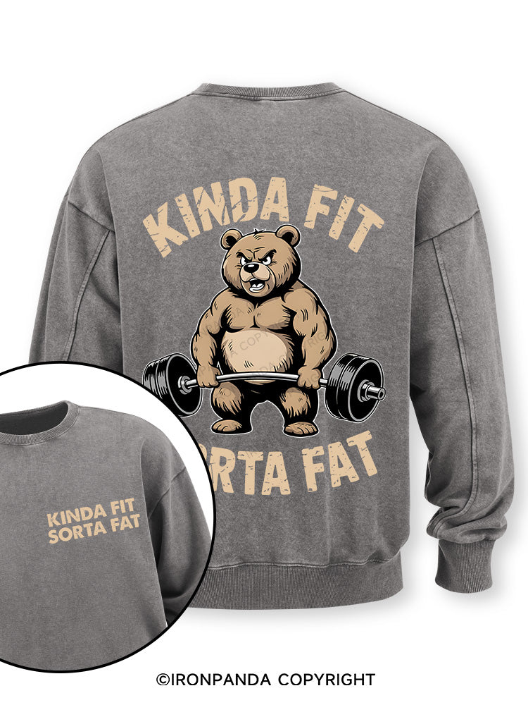 KINDA FIT SORTA FAT BEAR WEIGHTLIFTING Double-Sided Printed Washed Sweatshirt