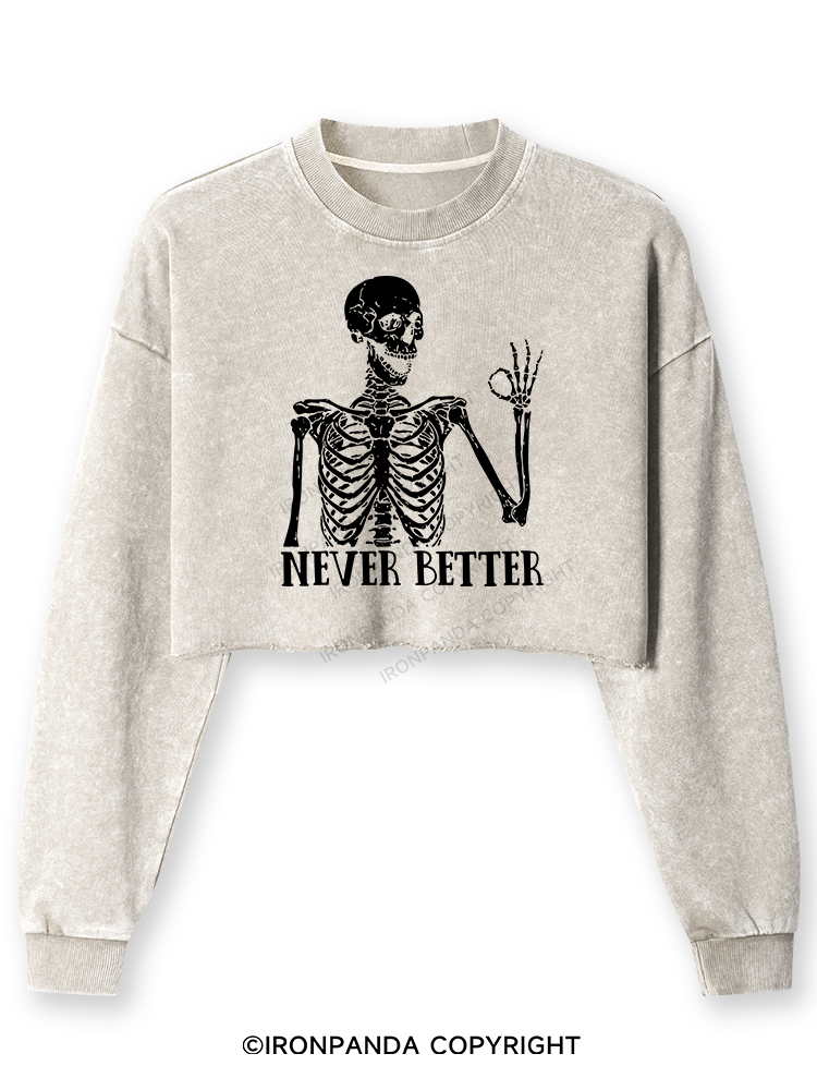 NEVER BETTER SKELETON Washed Long-Sleeve Crop Top