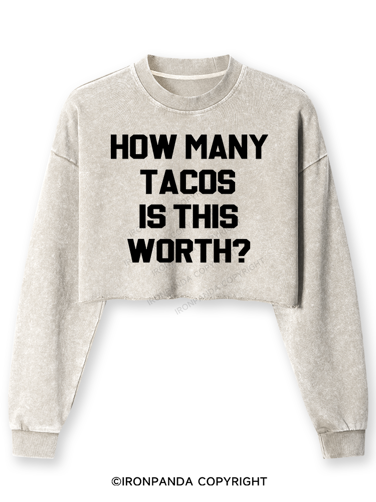 HOW MANY TACOS IS THIS WORTH Washed Long-Sleeve Crop Top