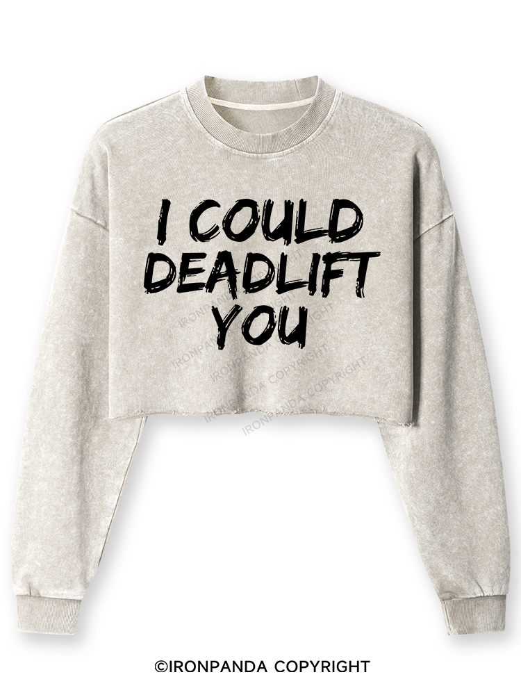 I COULD DEADLIFT Washed Long-Sleeve Crop Top