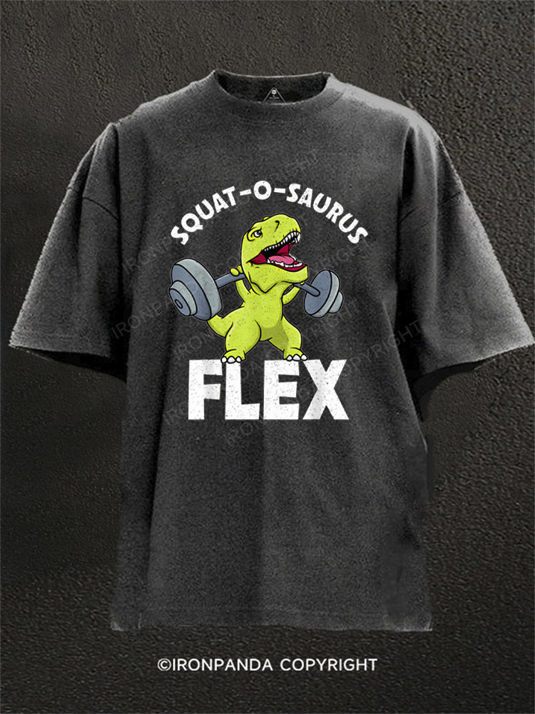 Squat-O-Saurus Flex Funny Dinosaur Washed Gym Shirt