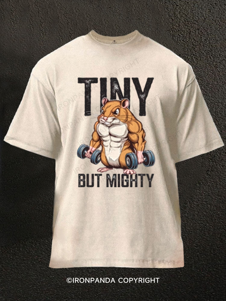 Tiny But Mighty Muscular Hamster Washed Gym Shirt