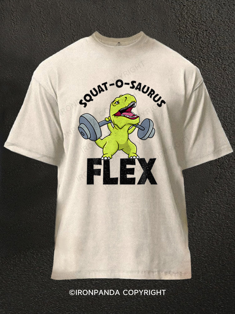 Squat-O-Saurus Flex Funny Dinosaur Washed Gym Shirt