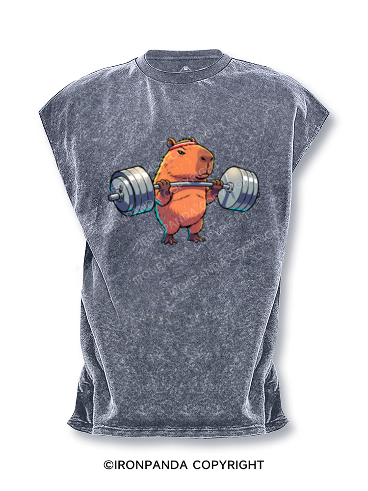 Capybara Weightlifting Funny Gym Workout Cut Off Tank