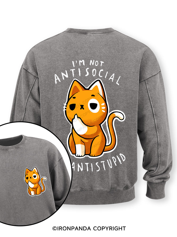 Antisocial cute Cat Double-Sided Printed Washed Sweatshirt