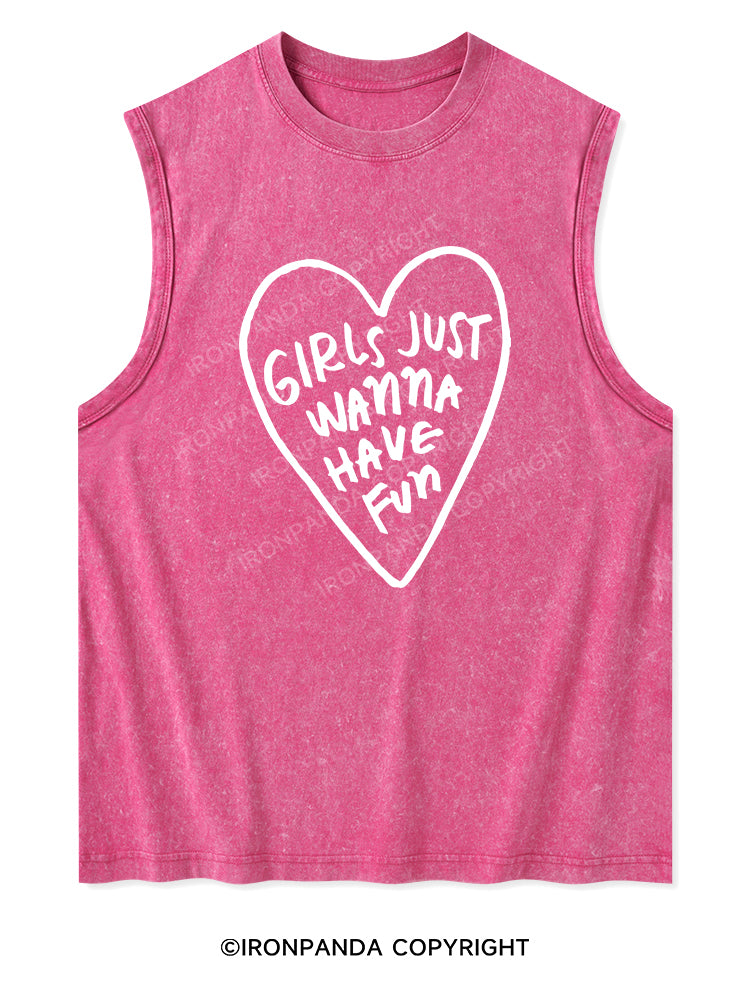 GIRLS JUST WANNA HAVE FUN Washed Tank