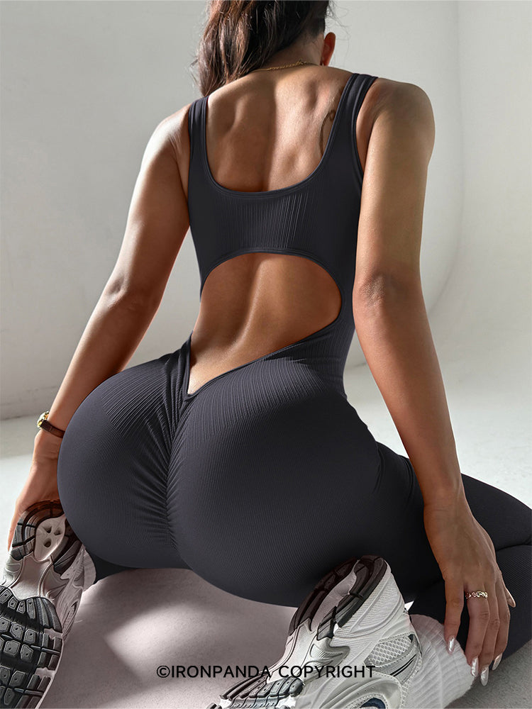 IRONPANDA High-Elasticity V-Back Full-Body Workout Jumpsuit