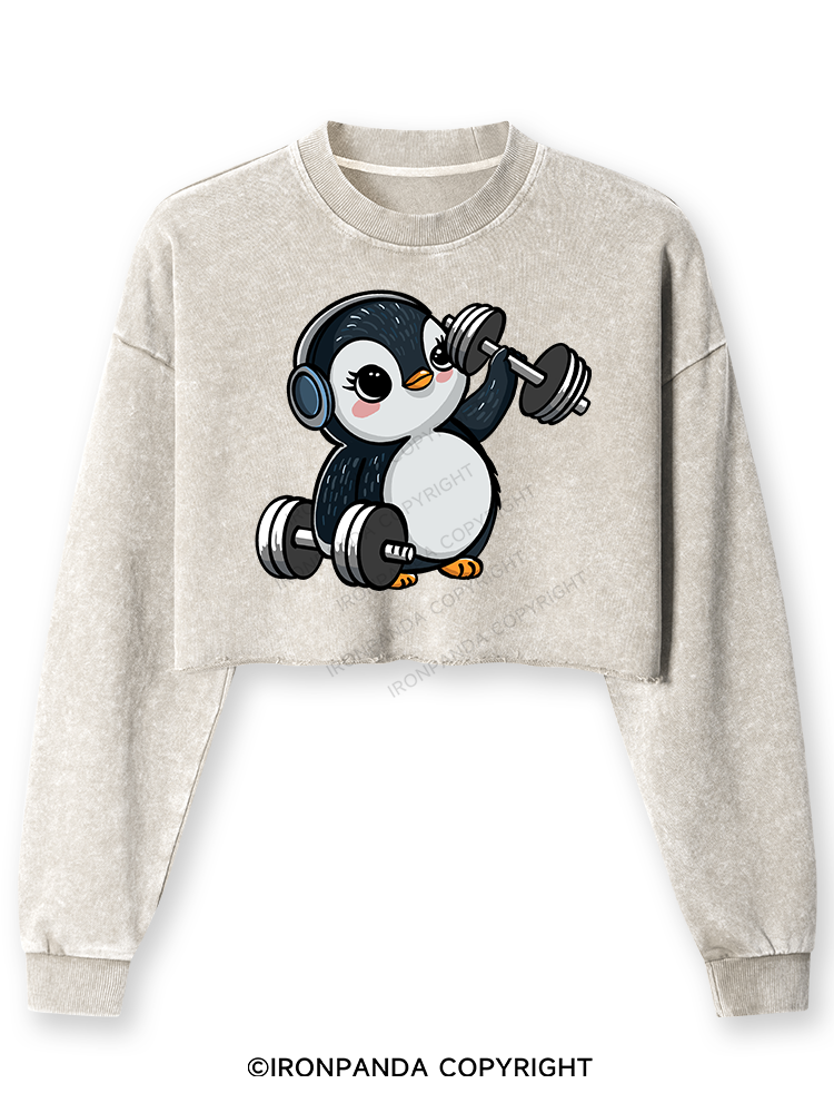 DUMBBELL PENGUIN Washed Long-Sleeve Crop Top