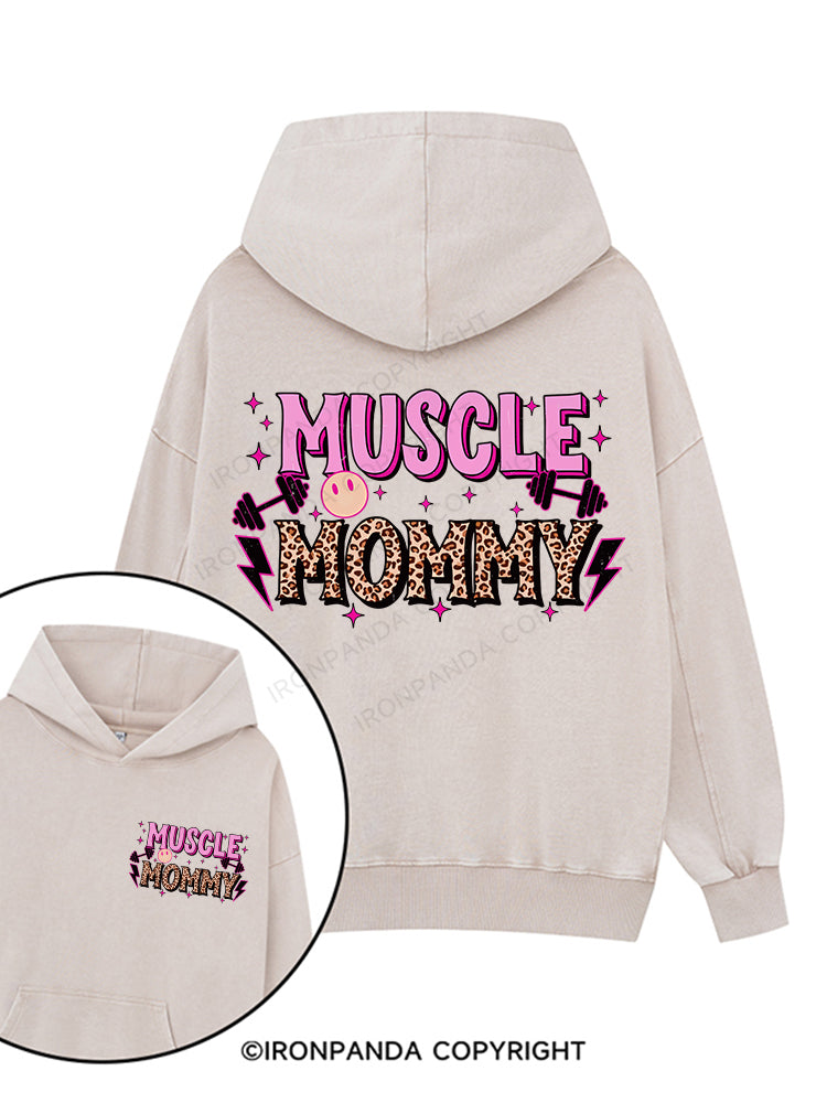 MUSCLE MOMMY Printed Washed Gym Hoodie