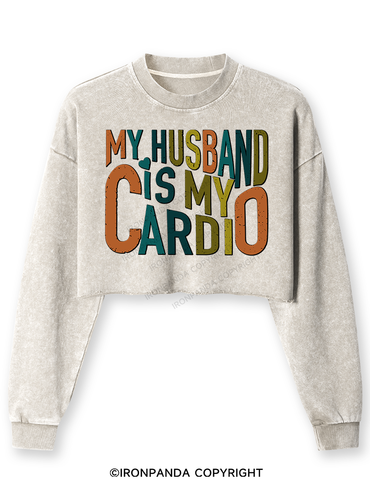 MY HUSBAND IS MY CARDIO Washed Long-Sleeve Crop Top