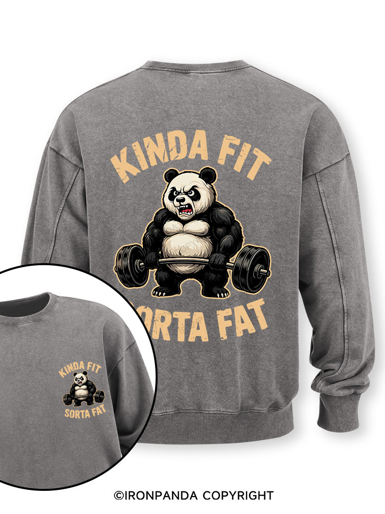 KINDA FIT SORTA FAT PANDA Double-Sided Printed Washed Sweatshirt