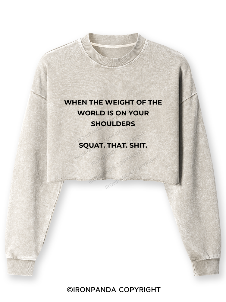 SQUAT. THAT. SHIT Washed Long-Sleeve Crop Top