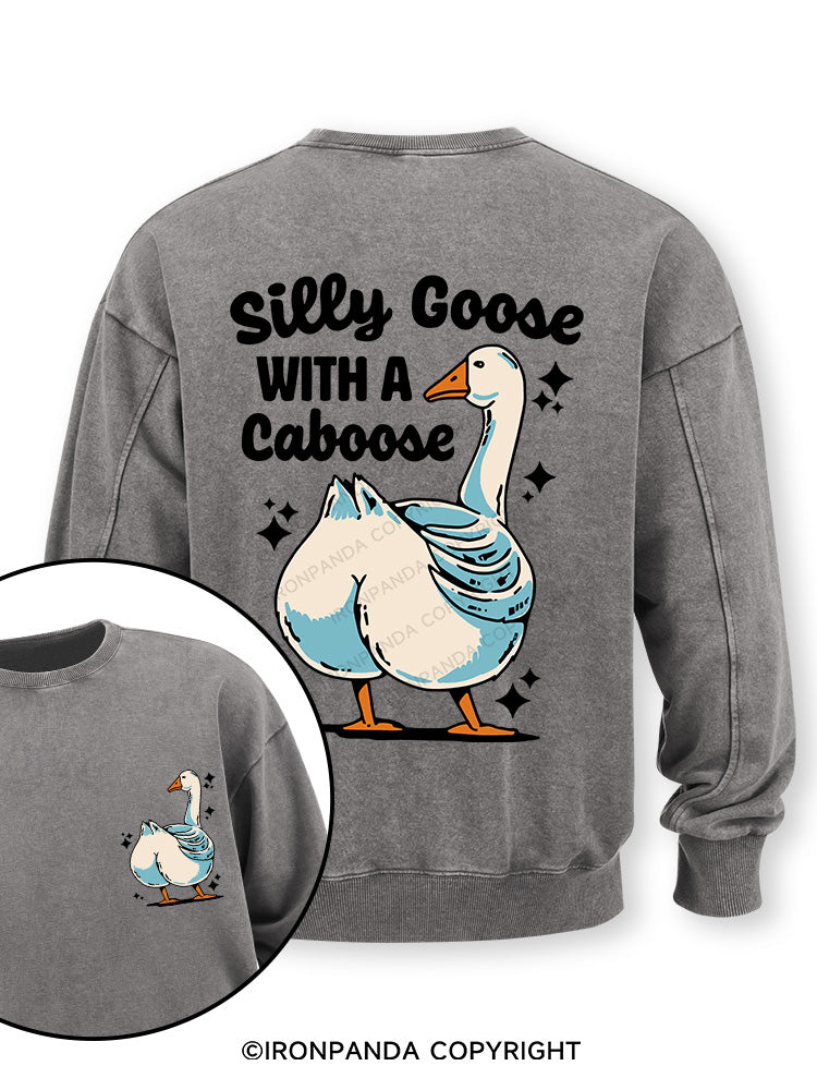 Silly Goose With A Caboose Double-Sided Printed Washed Sweatshirt