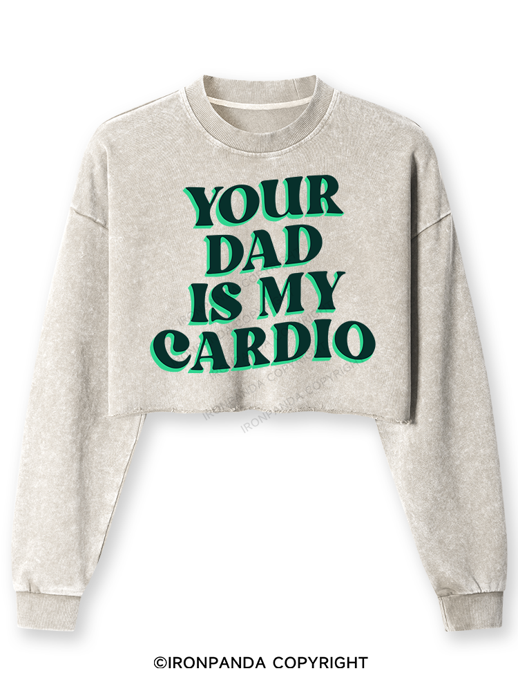 Pink Your Dad Is My Cardio Washed Long-Sleeve Crop Top