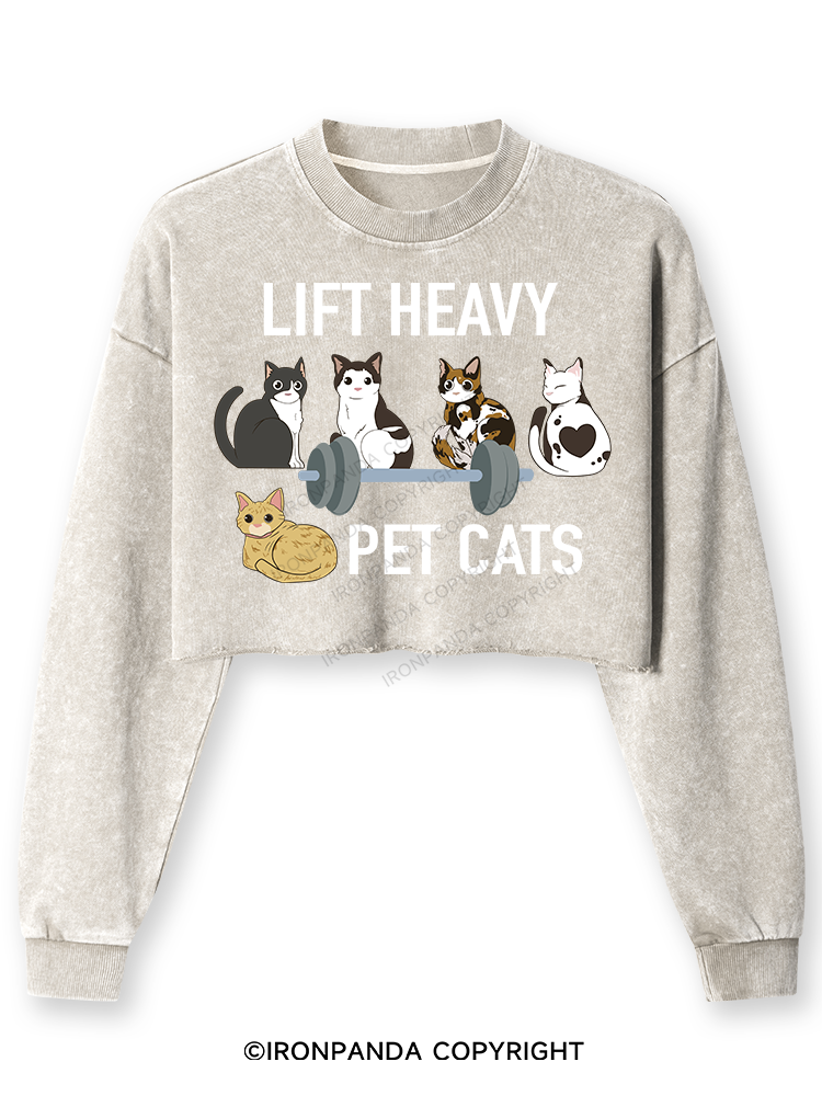 LIFT HEAVY PET CATS Washed Long-Sleeve Crop Top