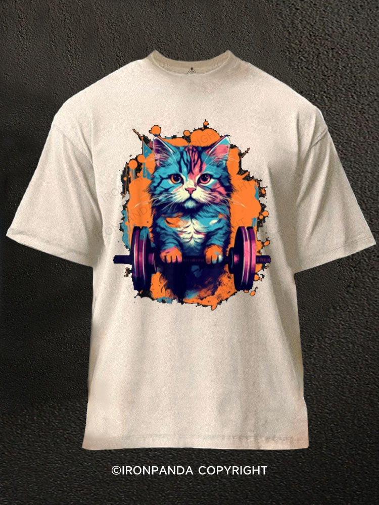 gym cat Washed Gym Shirt