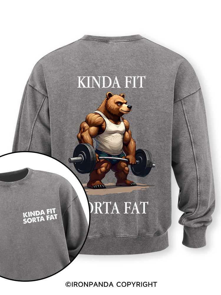 KINDA FIT SORTA FAT MUSCLE BEAR Double-Sided Printed Washed Sweatshirt