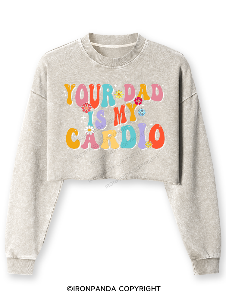Your Dad Is My Cardio Washed Long-Sleeve Crop Top
