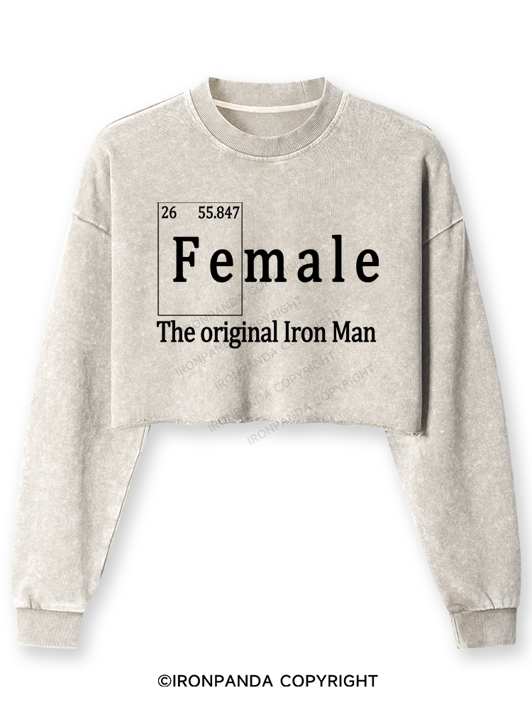 Female THE ORIGINAL IRON MAN TRI ROCKER COTTON TANK Washed Long-Sleeve Crop Top