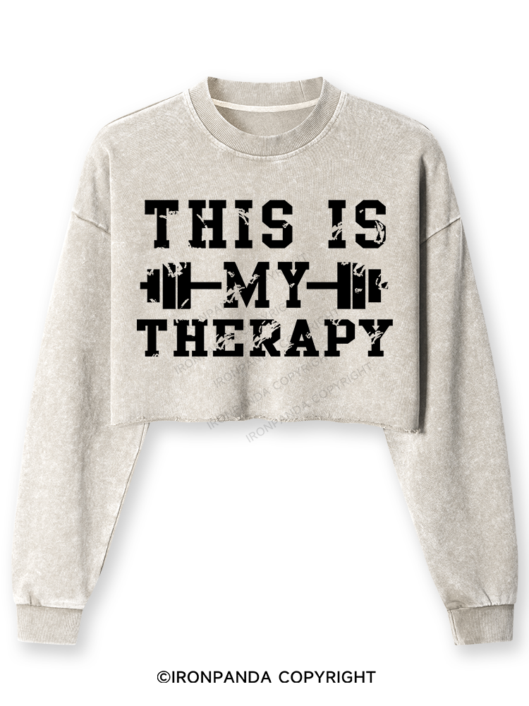 This Is My Therapy Washed Long-Sleeve Crop Top