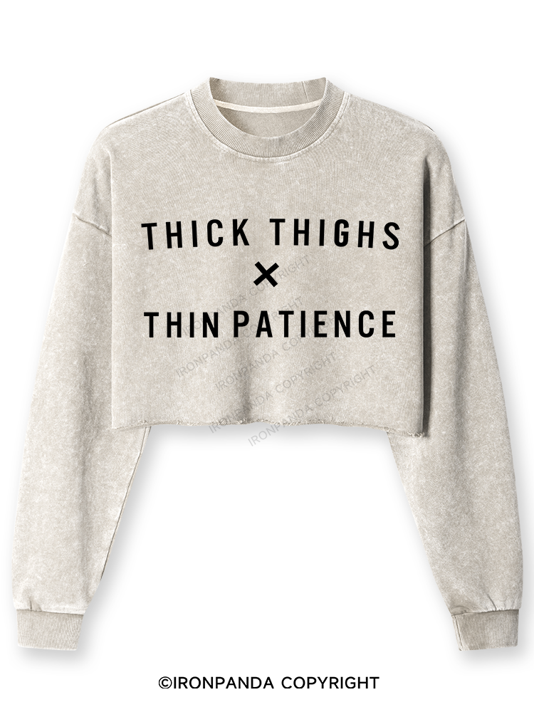 THICK THIGHS THIN PATIENCE Washed Long-Sleeve Crop Top