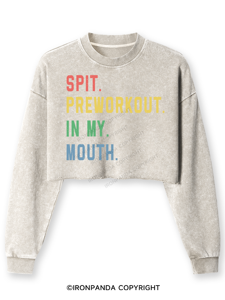 SPIT PREWORKOUT IN MY MOUTH Washed Long-Sleeve Crop Top