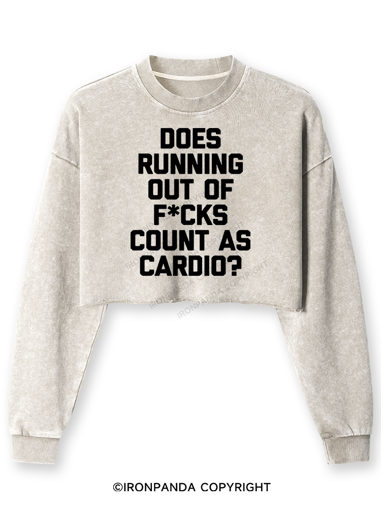 DOES RUNNING OUT OF FUCKS COUNT AS CARDIO? Washed Long-Sleeve Crop Top