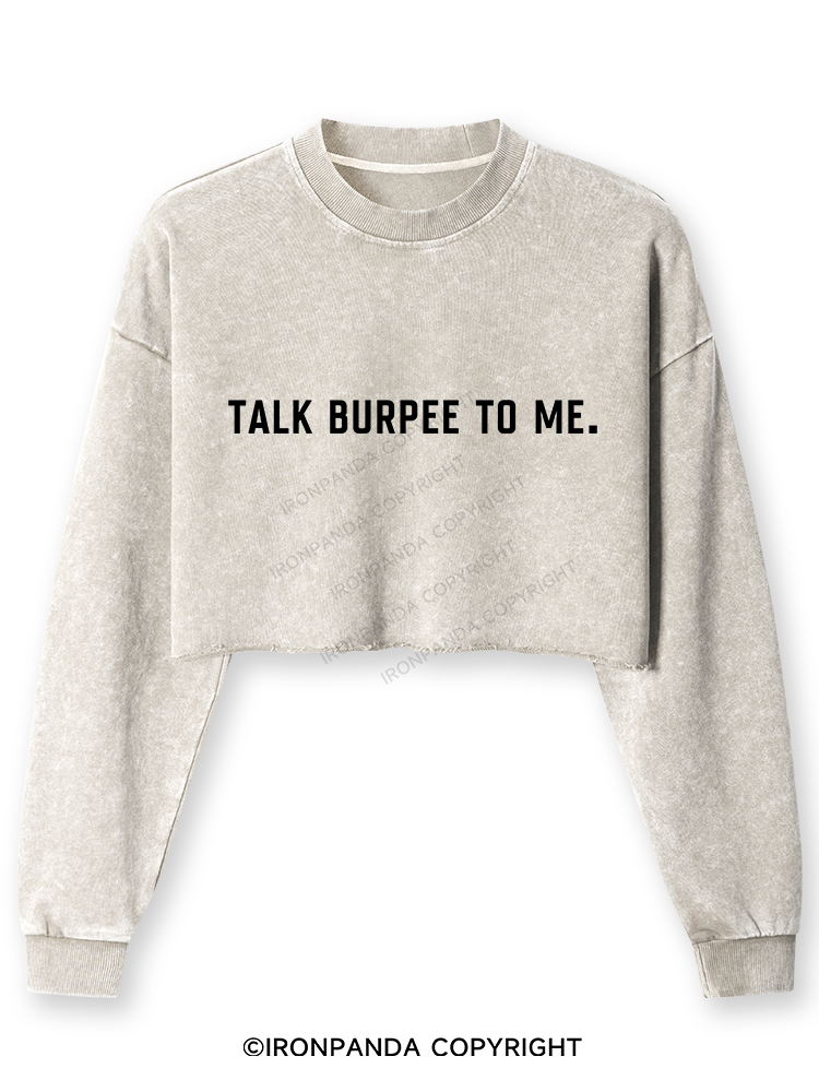 TALK BURPEE TO ME Washed Long-Sleeve Crop Top