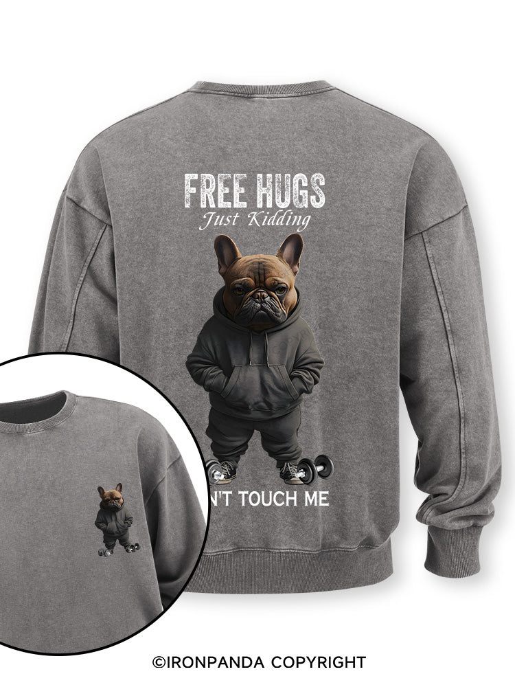 free hugs bulldog Double-Sided Printed Washed Sweatshirt