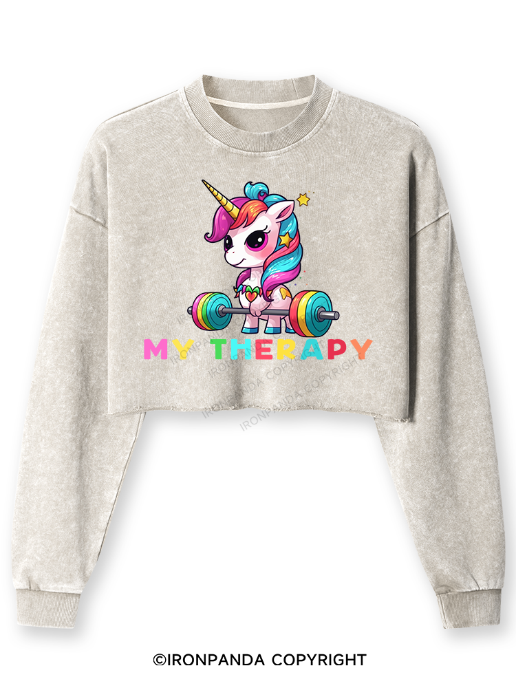 UNICORN MY THERAPY Washed Long-Sleeve Crop Top