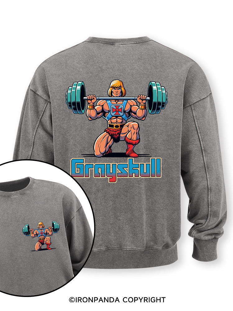 grayskull he man weightliting Double-Sided Printed Washed Sweatshirt
