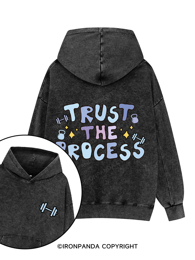 TRUST THE PROCESS Printed Washed Gym Hoodie