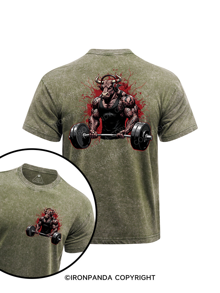 Muscle powerlifting printed Washed Gym Shirt