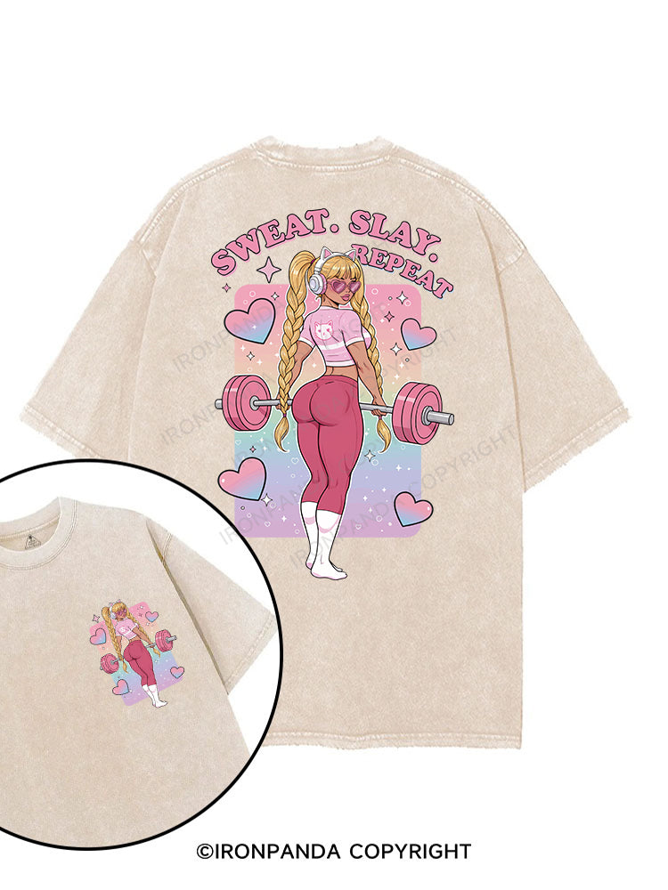 SWEAT. SLAY. REPEAT printed Gym Shirt