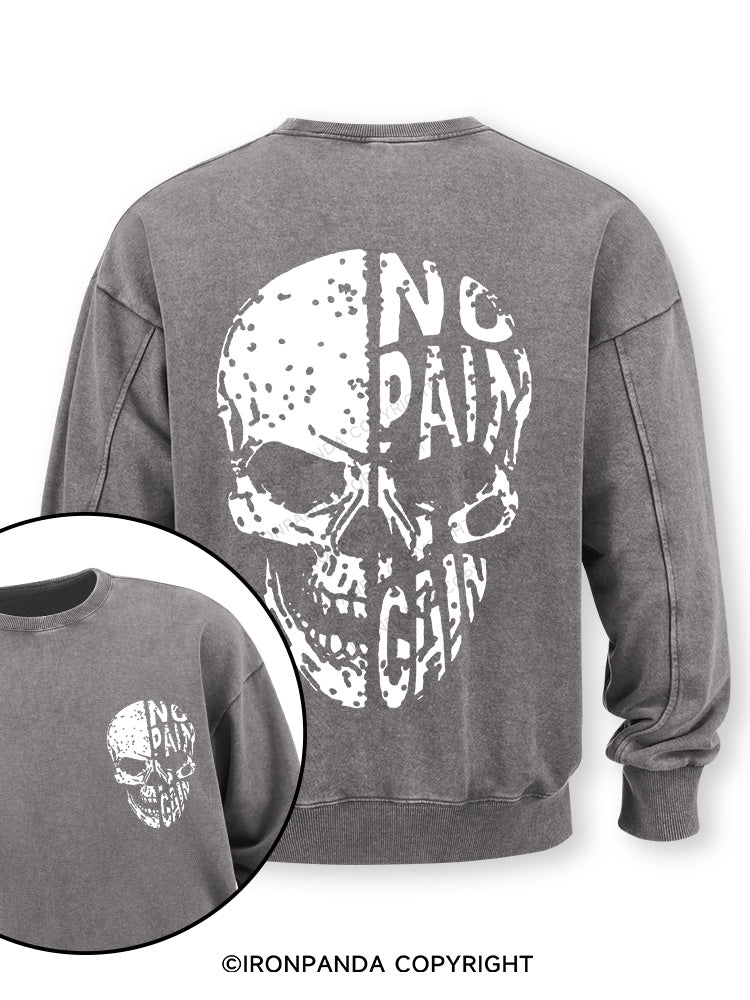 No pain No gain Skull Face Double-Sided Printed Washed Sweatshirt